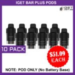 IGET BAR PLUS – POD ONLY – 10 PACK – 6000 PUFFS (No Battery Base)