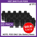 IGET BAR PLUS – POD ONLY – 20 PACK – 6000 PUFFS (No Battery Base)