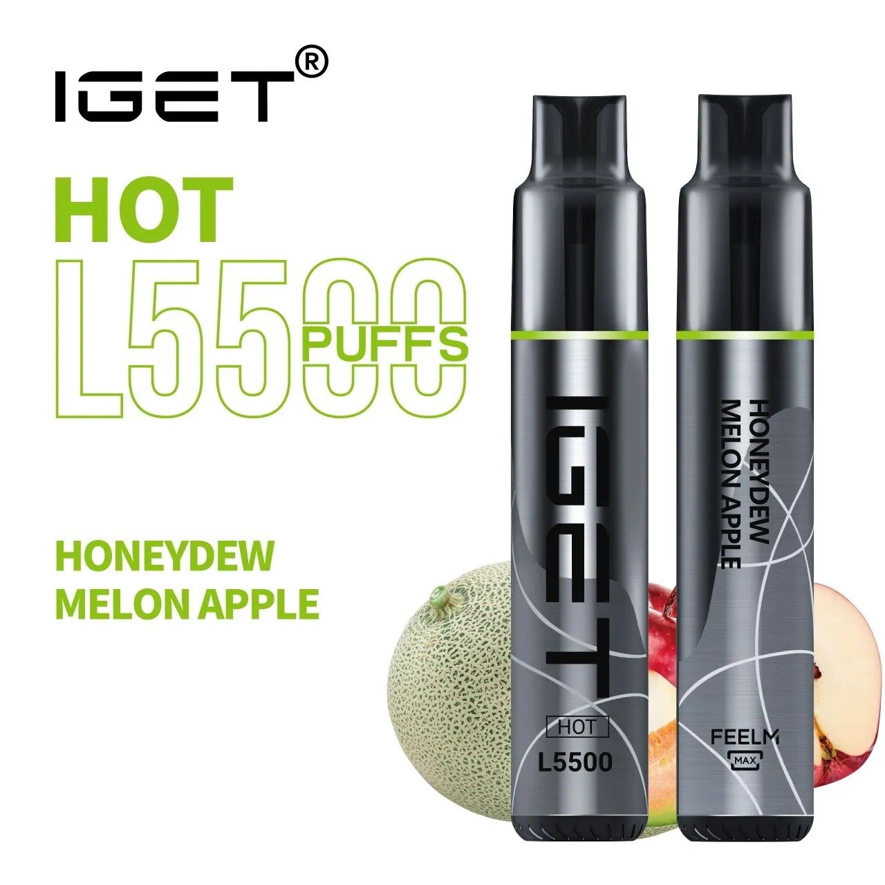 IGET-HOT-HONEYDEW-MELON-APPLE.jpg IGET HOT HONEYDEW MELON APPLE – 5500 PUFFS - Image 1
