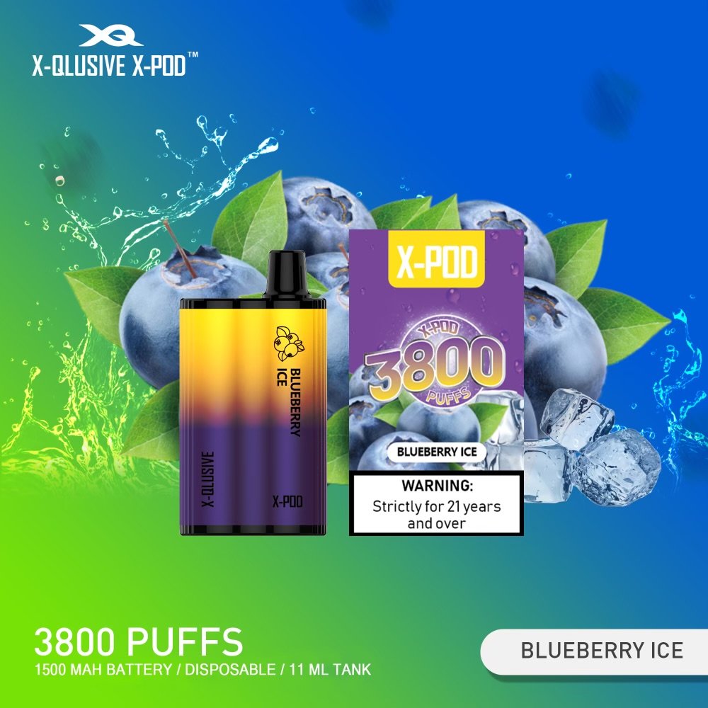 X-QLUSIVE-X-POD-BLUEBERRY-ICE.jpeg X-QLUSIVE X-POD BLUEBERRY ICE – 3800 PUFFS - Image 1