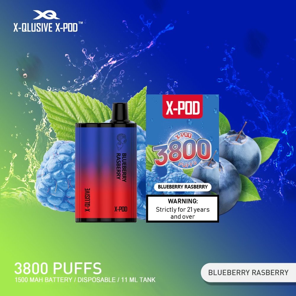 X-QLUSIVE-X-POD-BLUEBERRY-RASBERRY.jpeg X-QLUSIVE X-POD BLUEBERRY RASPBERRY – 3800 PUFFS - Image 1