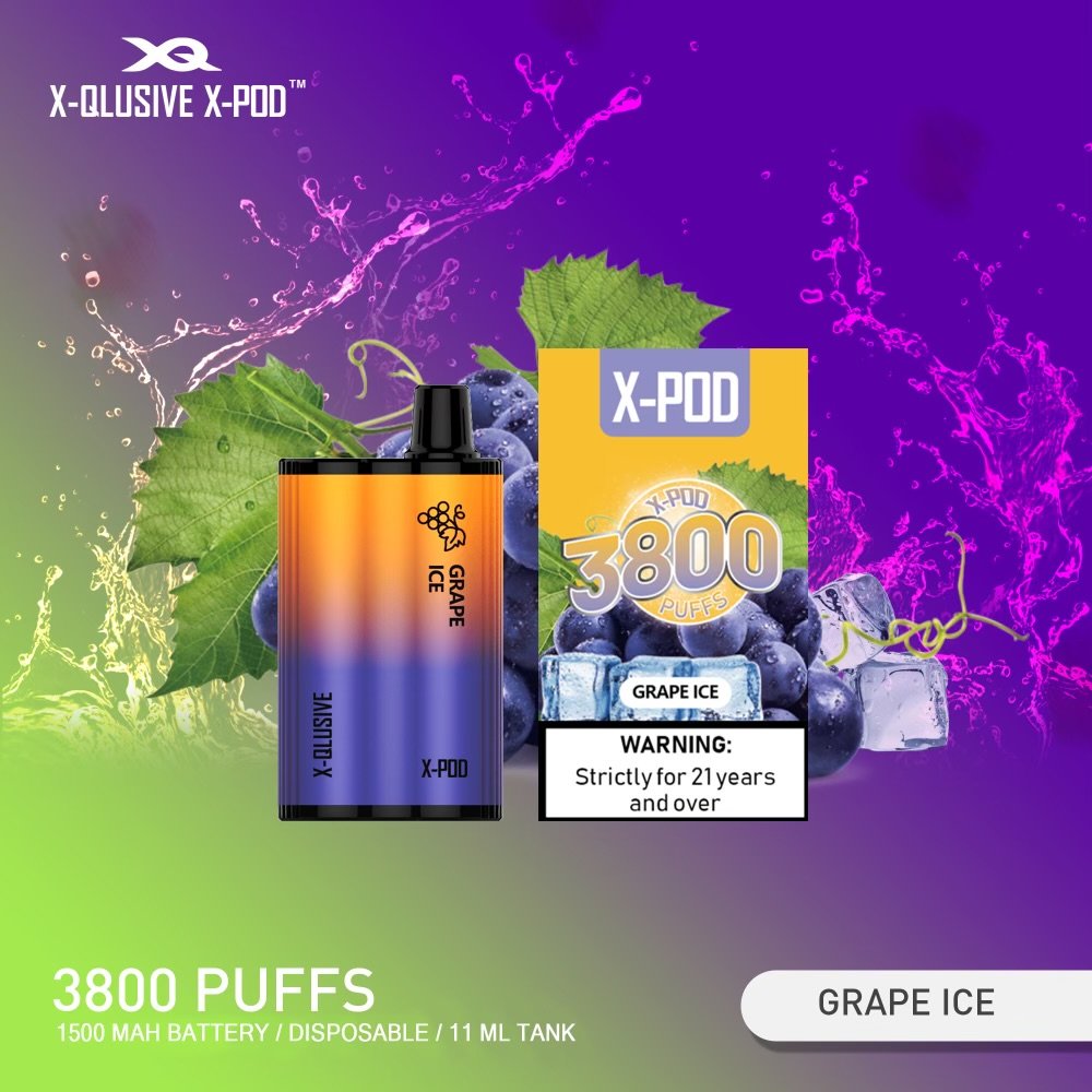 X-QLUSIVE-X-POD-GRAPE-ICE.jpeg X-QLUSIVE X-POD GRAPE ICE – 3800 PUFFS - Image 1