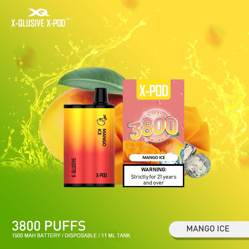 X-QLUSIVE-X-POD-MANGO-ICE.jpeg X-QLUSIVE X-POD MANGO ICE – 3800 PUFFS - Image 1